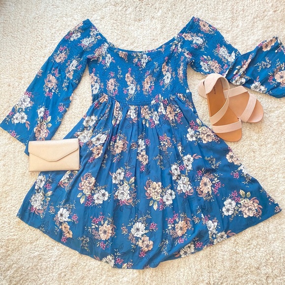 Torrid Navy Floral Off Shoulder Challi Smock Dress - Picture 1 of 4